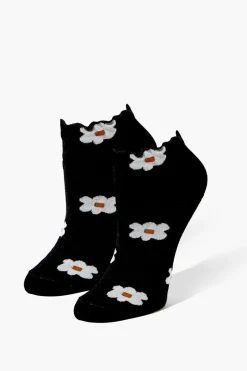Daisy Print Lettuce-Edge Ankle Socks