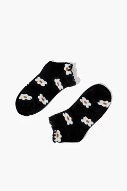 Daisy Print Lettuce-Edge Ankle Socks