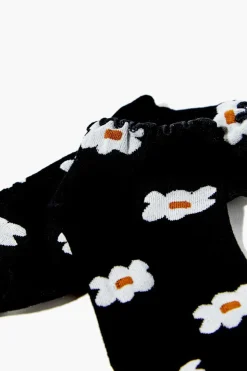 Daisy Print Lettuce-Edge Ankle Socks