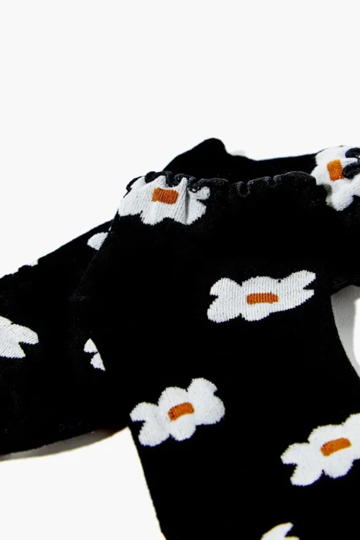 Daisy Print Lettuce-Edge Ankle Socks