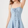 Denim Lace-Up Cami Mini Dress