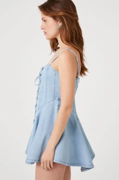 Denim Lace-Up Cami Mini Dress