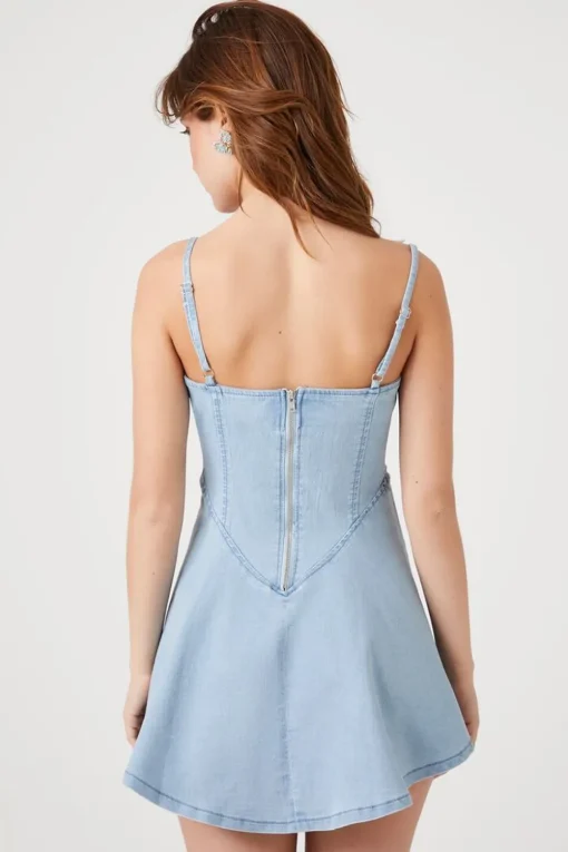 Denim Lace-Up Cami Mini Dress