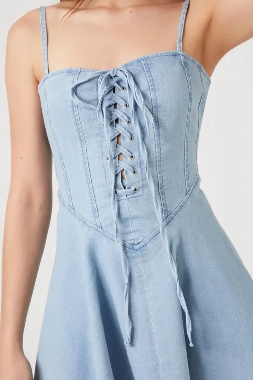 Denim Lace-Up Cami Mini Dress