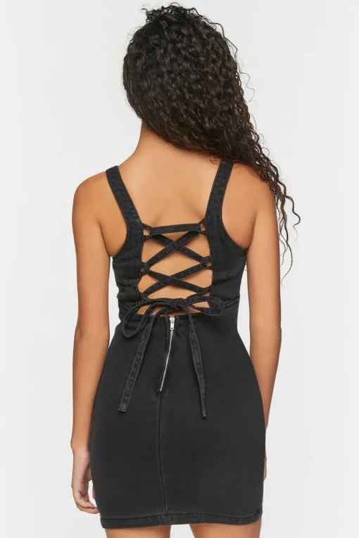 Denim Lace-Up Mini Dress