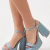 Denim Platform Block Heels