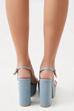 Denim Platform Block Heels