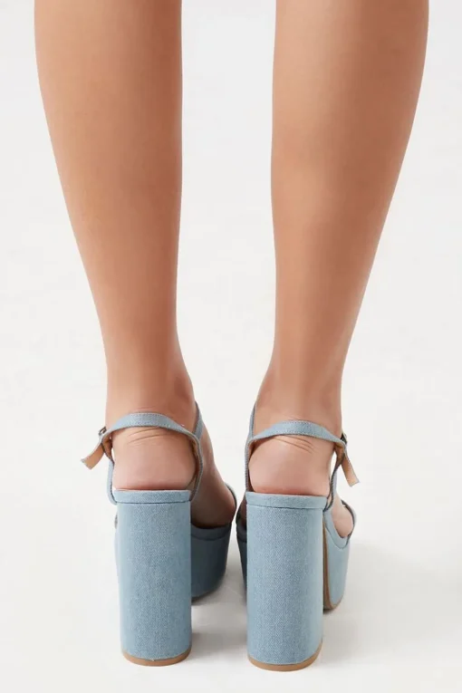 Denim Platform Block Heels