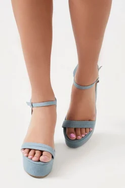 Denim Platform Block Heels