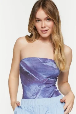 Denim Print Tube Bodysuit