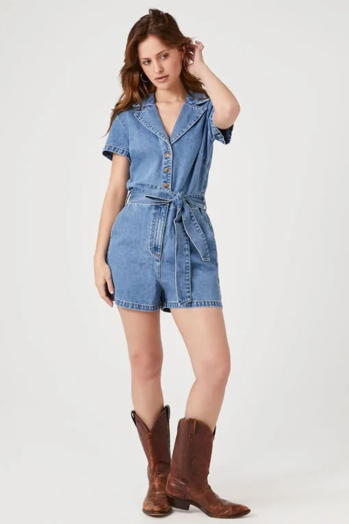 Denim Tie-Waist Romper