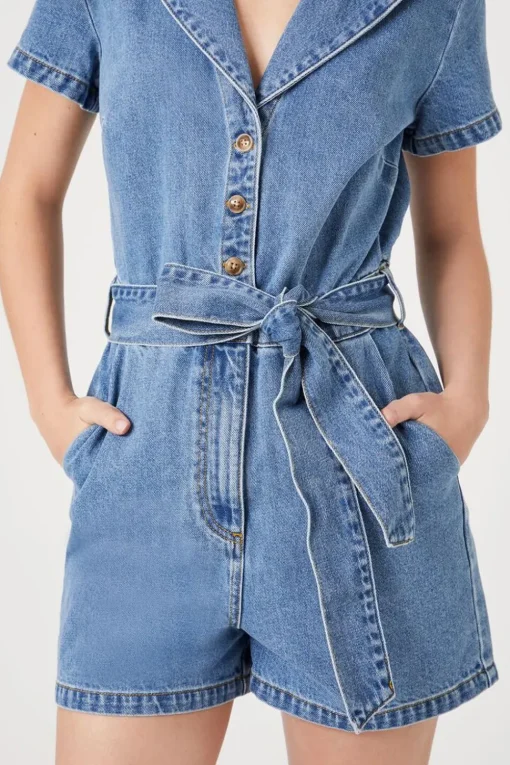 Denim Tie-Waist Romper