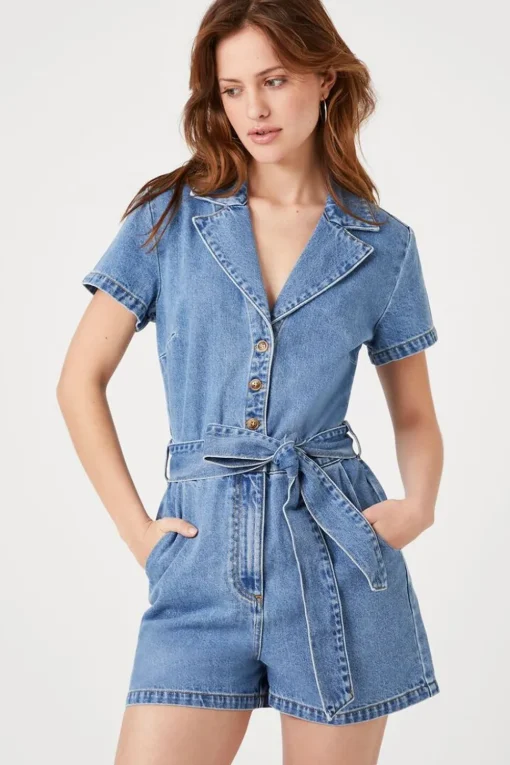 Denim Tie-Waist Romper