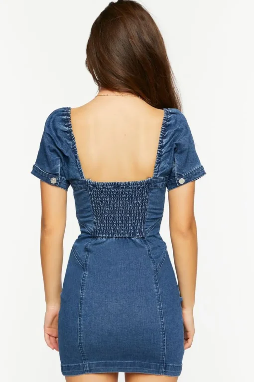 Denim Zip-Up Sweetheart Mini Dress