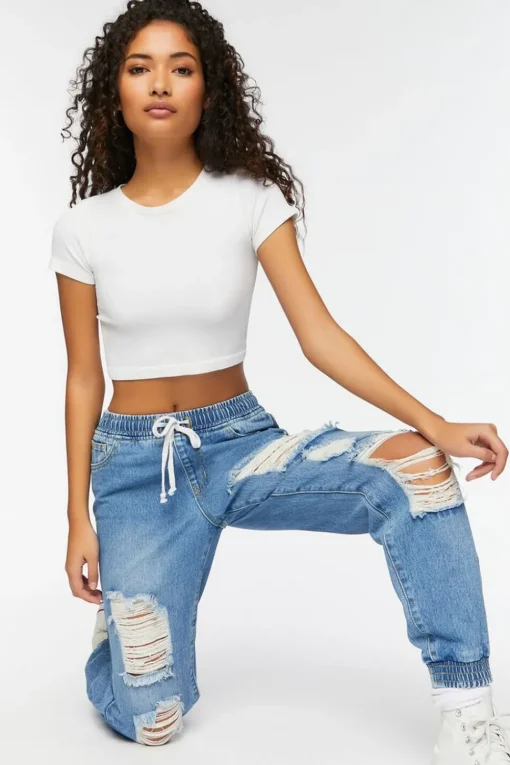 Destroyed Denim Joggers
