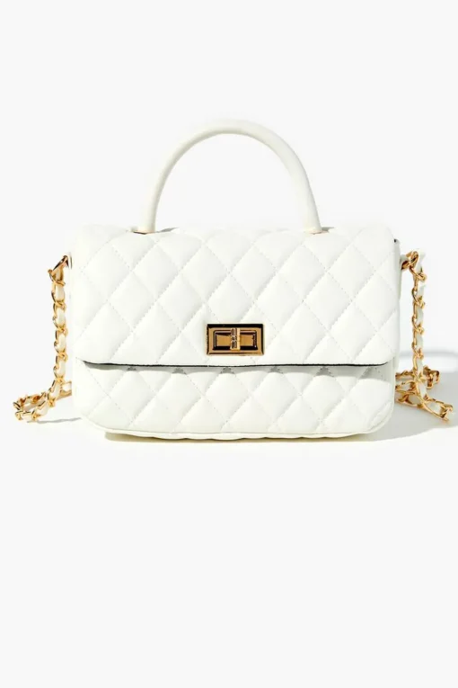 Diamond-Quilted Faux Leather Crossbody Bag