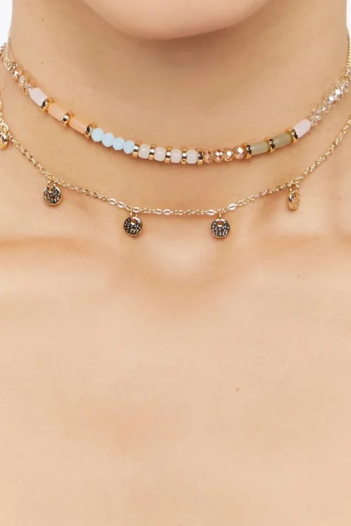 Disc Charm Beaded Necklace Set