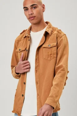 Distressed Button-Front Jacket