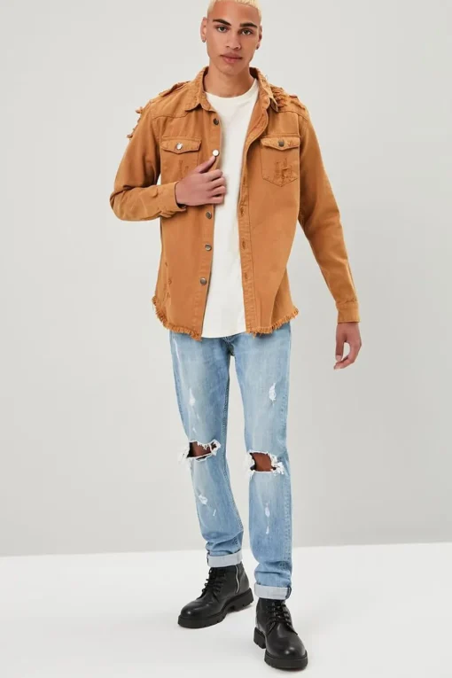 Distressed Button-Front Jacket