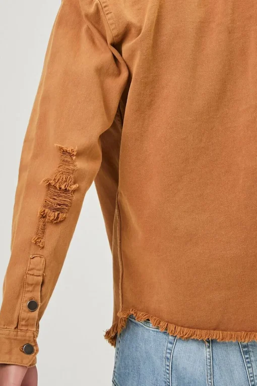 Distressed Button-Front Jacket