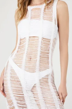 Distressed Crochet Sweater-Knit Dress