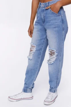 Distressed Denim Wallet Chain Joggers