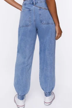 Distressed Denim Wallet Chain Joggers