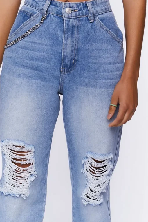 Distressed Denim Wallet Chain Joggers
