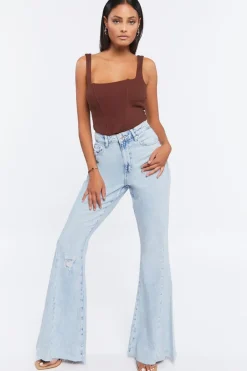 Distressed High-Rise Flare Jeans