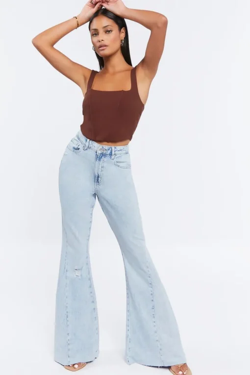 Distressed High-Rise Flare Jeans