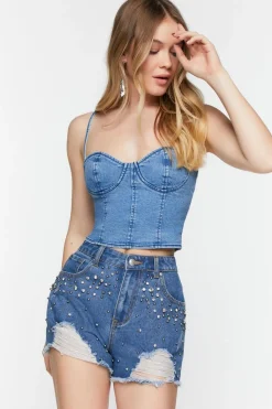 Distressed Rhinestone Denim Shorts