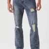Distressed Slim-Leg Jeans