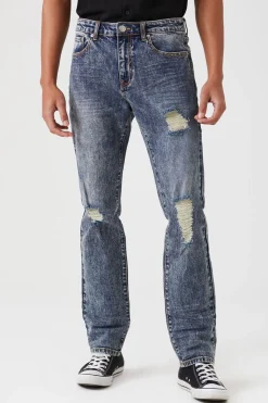 Distressed Slim-Leg Jeans