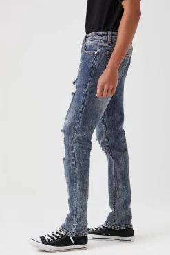 Distressed Slim-Leg Jeans