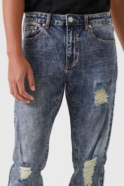 Distressed Slim-Leg Jeans