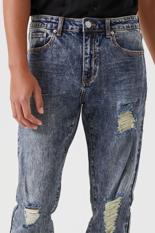Distressed Slim-Leg Jeans