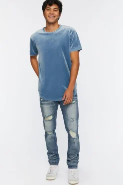 Distressed Stone Wash Slim-Fit Jeans