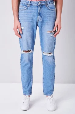 Distressed Straight-Leg Jeans