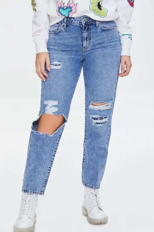 Distressed Straight-Leg Jeans