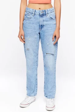 Distressed Straight-Leg Jeans