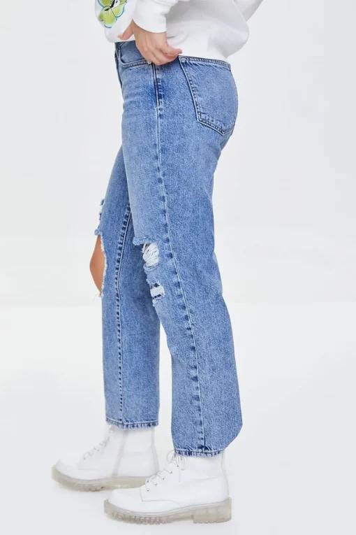 Distressed Straight-Leg Jeans