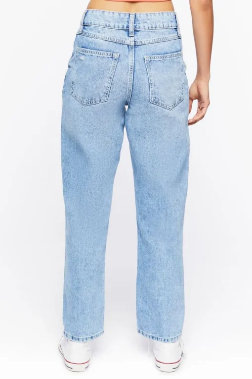 Distressed Straight-Leg Jeans