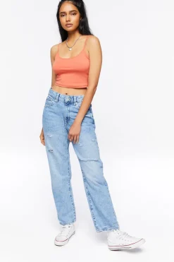 Distressed Straight-Leg Jeans
