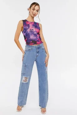 Distressed Straight-Leg Pocket Jeans