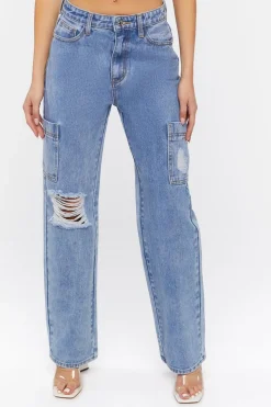 Distressed Straight-Leg Pocket Jeans