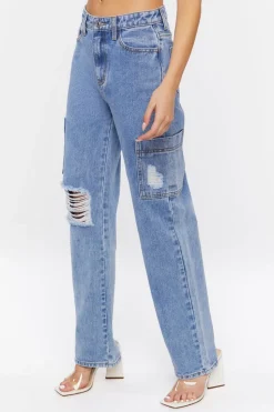 Distressed Straight-Leg Pocket Jeans