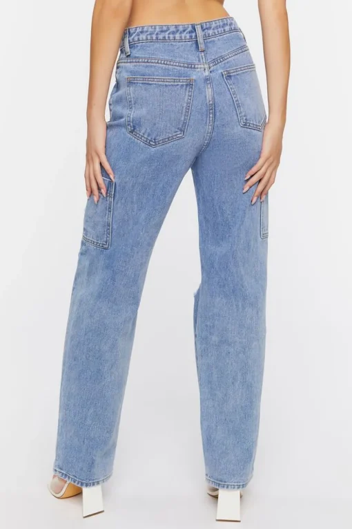 Distressed Straight-Leg Pocket Jeans