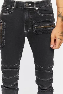 Distressed Zippered Skinny Jeans