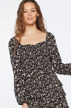 Ditsy Floral Print Smocked Crop Top