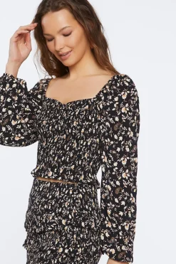 Ditsy Floral Print Smocked Crop Top